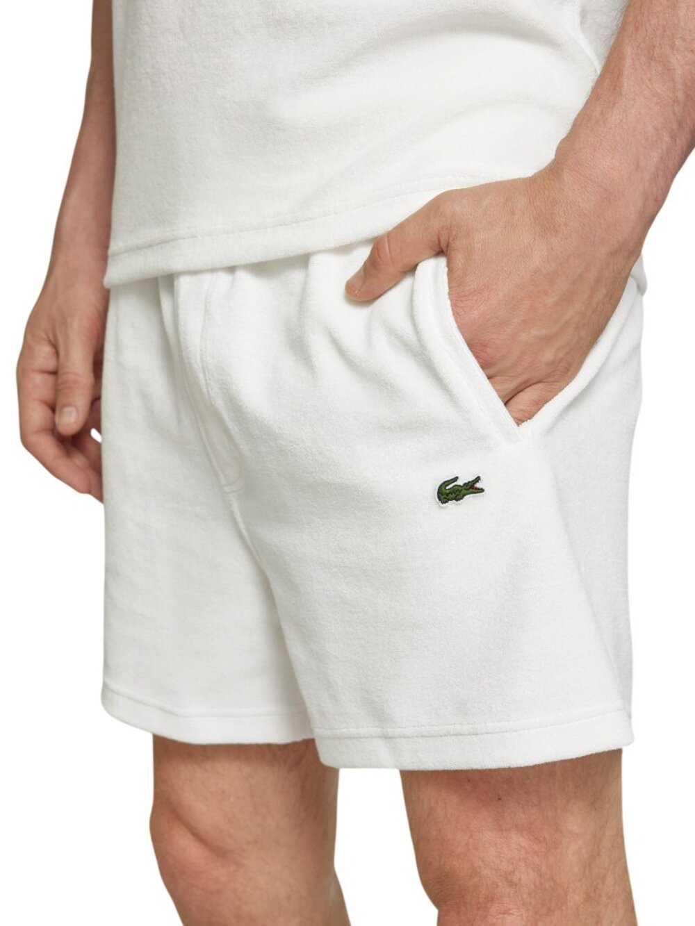 LACOSTE White Terry Knit Shorts Paris Regular Fit Logo Drawstring casual lounge
